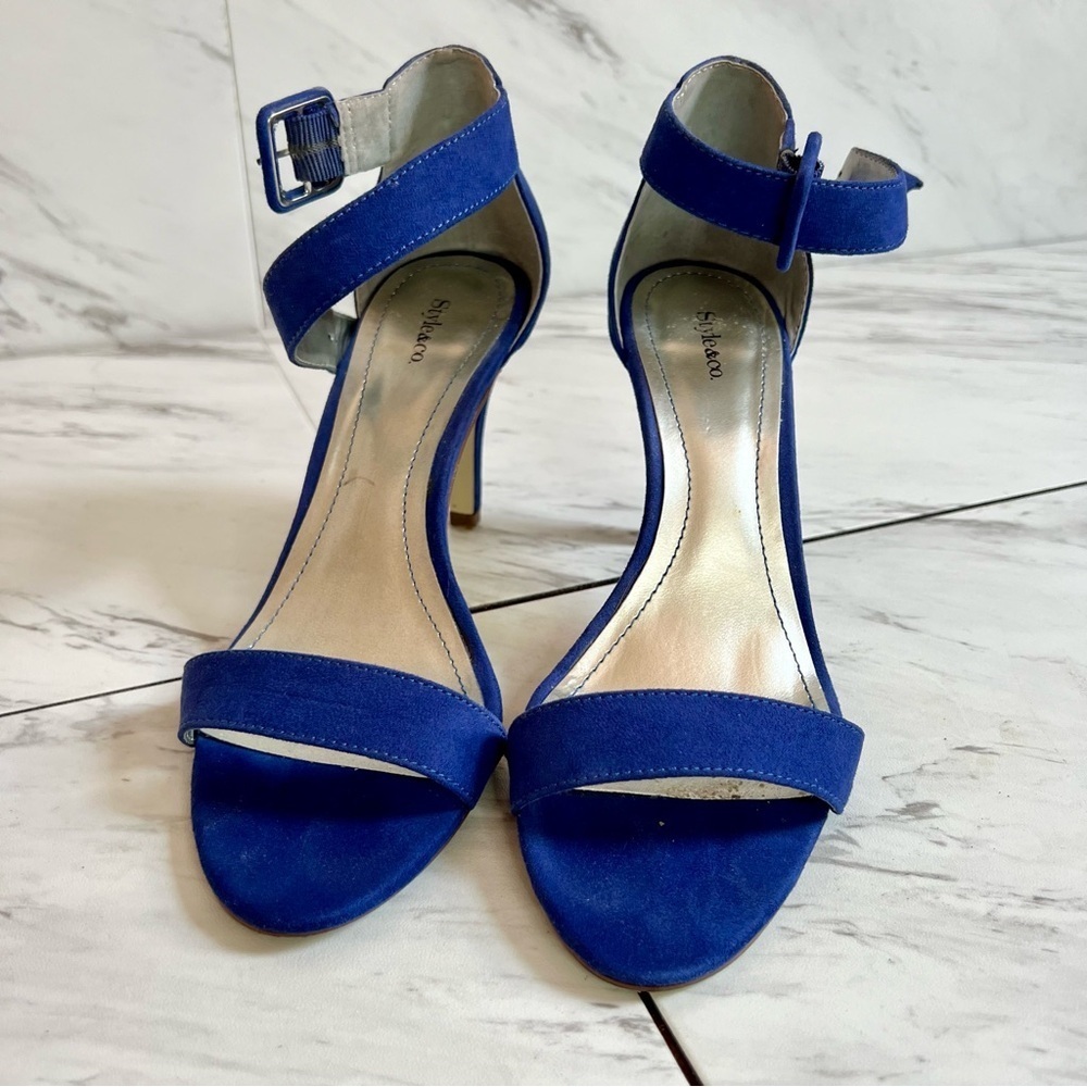 3/$60 Style & Co. Highlight Chelsea Blue Suede Open Toe Ankle Strap Sandals 6.5